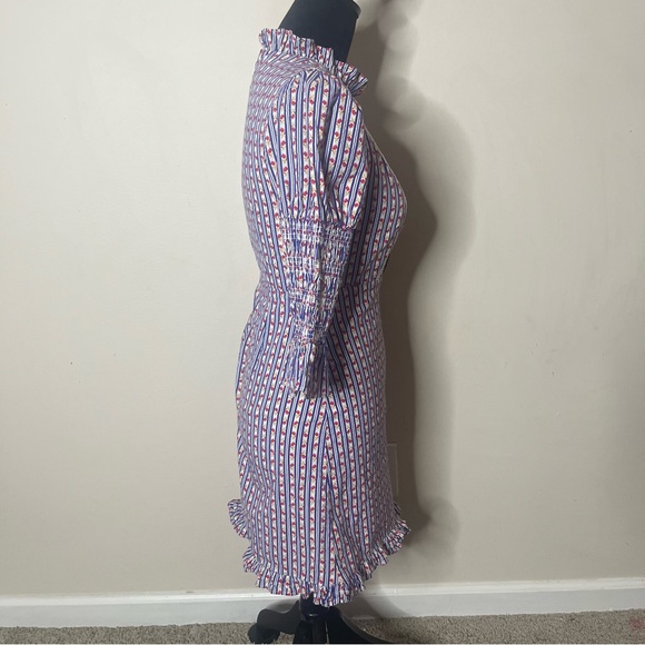 Laura Ashley x Urban Outfitters Floral Mock Neck Smocked Ruffle Mini Dress Sz XS - Picture 4 of 16